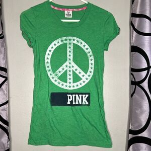 Victoria's Secret PINK originals peace sign tee shirt top S green